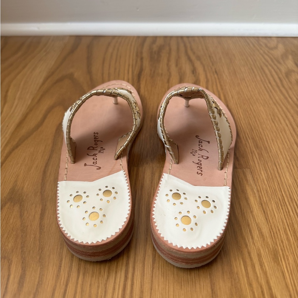 Jack Rogers Nantucket White & Gold Leather Sandal, Women's 5 - NWT/NWB - Picture 6 of 12
